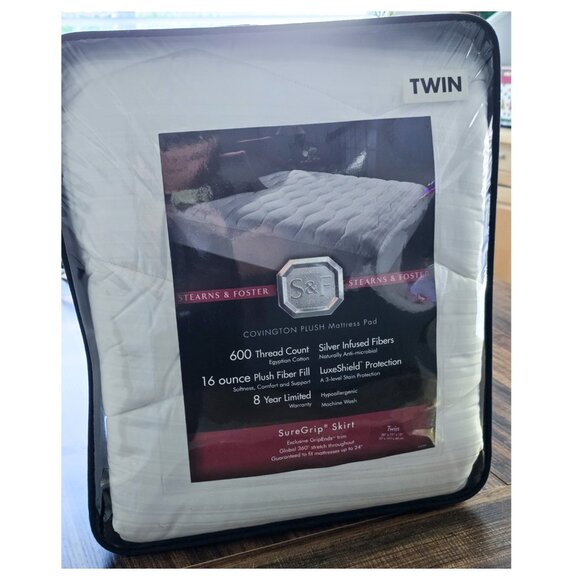 Stearns & Foster 600 Thread Count Covington Plush Mattress Pad Twin Size - Picture 2 of 7